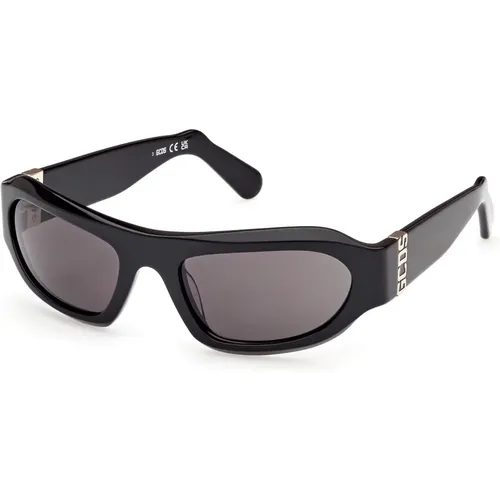 Stylische Sonnenbrille Schwarz Glänzend Wraparound , unisex, Größe: 57 MM - Gcds - Modalova