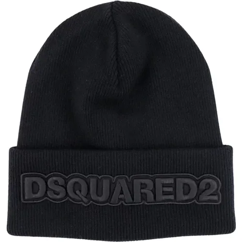 Schwarze Wollwintermütze Stilvoll , Herren, Größe: ONE Size - Dsquared2 - Modalova