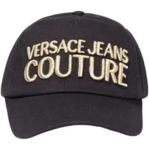 Schwarze Baumwollmütze für Herren mit Versace-Logo - Versace Jeans Couture - Modalova