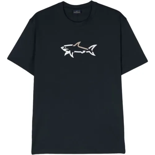 Dunkelblaues T-Shirt mit Logo-Print , Herren, Größe: L - PAUL & SHARK - Modalova