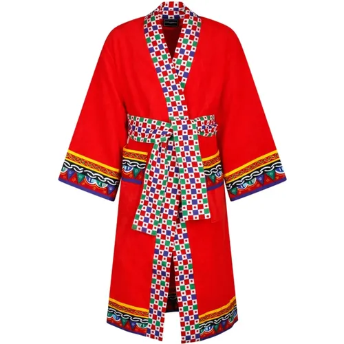 Carretto Siciliano Printed Bathrobe , female, Sizes: S - Dolce & Gabbana - Modalova