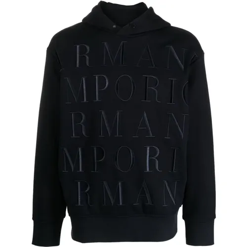 Logo-Embroidered Cotton Hoodie , male, Sizes: XL, L - Emporio Armani - Modalova