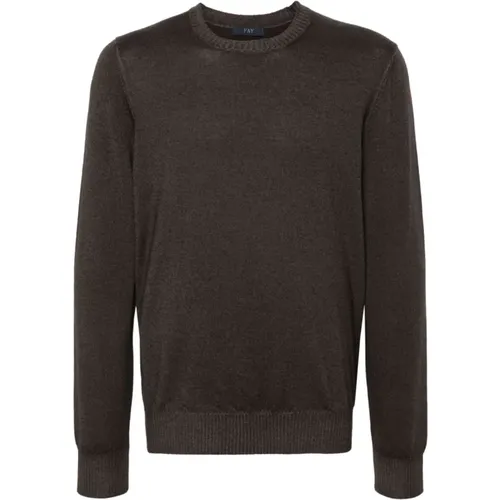 Coffee Brown Wool Sweater , male, Sizes: 3XL, S, M, L, 2XL, XL - Fay - Modalova