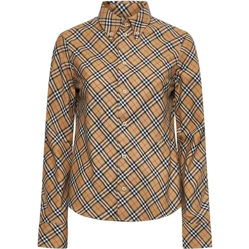 Iconic Check Print Cotton Shirt , female, Sizes: 2XS, XS, S, 3XS - Burberry - Modalova