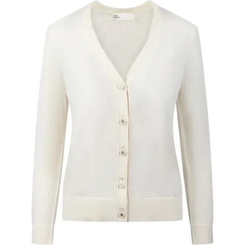 Seidenwoll-Cardigan mit kontrastierender Paspelierung , Damen, Größe: S - TORY BURCH - Modalova