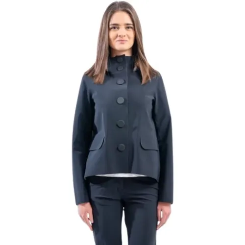 Black Asymmetric Button Jacket , female, Sizes: XL, S - RRD - Modalova