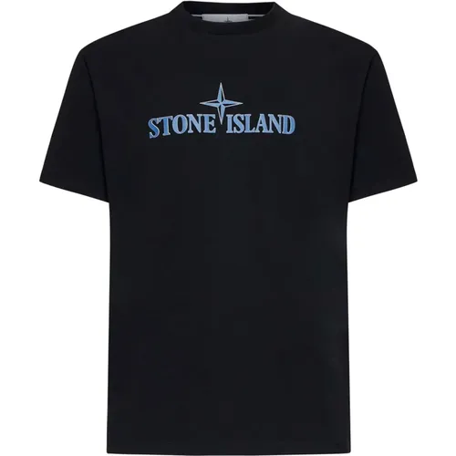 Cotton T-shirt with Blue Logo , male, Sizes: L, M, 2XL, XL - Stone Island - Modalova