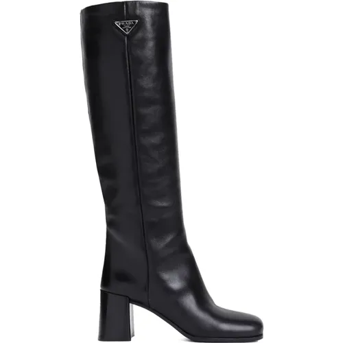 Schwarze Leder Stiefeletten Eleganter Stil - Prada - Modalova