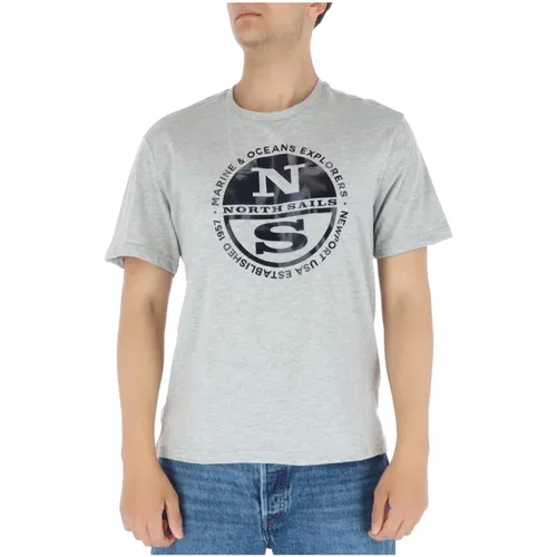 Graues Print T-Shirt , Herren, Größe: 2XL - North Sails - Modalova