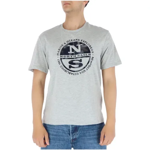 Graues Print T-Shirt , Herren, Größe: L - North Sails - Modalova