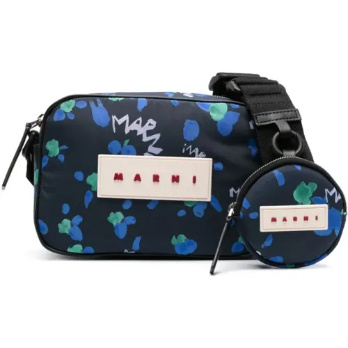 Blaue Nylon Tasche mit Logo Riemen , Damen, Größe: ONE Size - Marni - Modalova