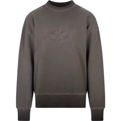 Grauer Crew-Neck Sweatshirt mit Besticktem Logo , Damen, Größe: S - MSGM - Modalova