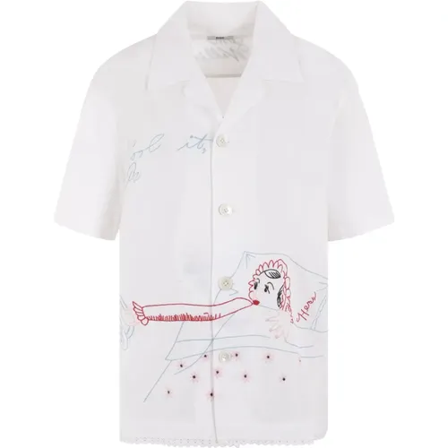 Bowling-inspired Cotton Canvas Shirt with Multicolored Embroidery , female, Sizes: M/L - Bode - Modalova