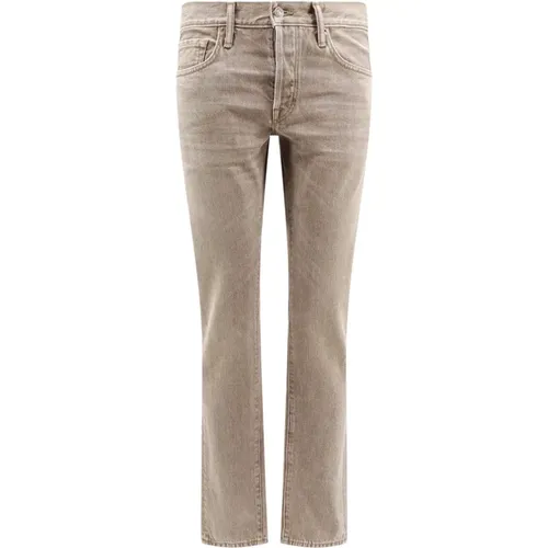 Slim Fit Trousers with Metal Buttons , male, Sizes: W32 - Tom Ford - Modalova
