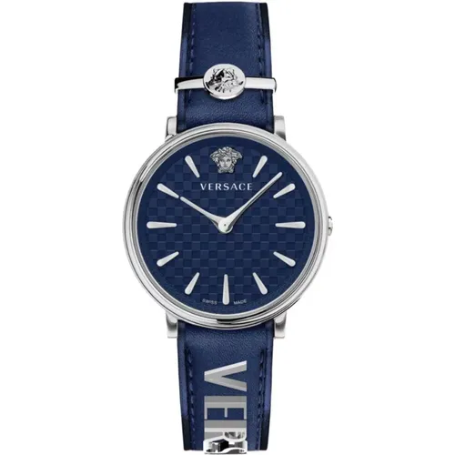 Silver V Circle Leather Watch , female, Sizes: ONE SIZE - Versace - Modalova