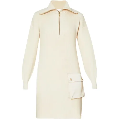 Cream Ribbed Dress with Zip Collar , female, Sizes: XS, L, M, S - Liu Jo - Modalova