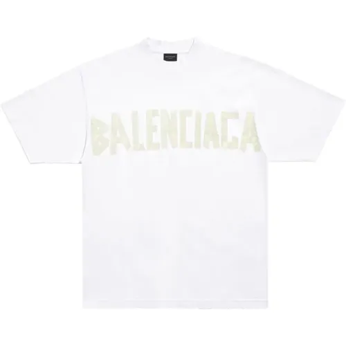 Weißes T-Shirt mit Logo-Tape-Detail - Balenciaga - Modalova