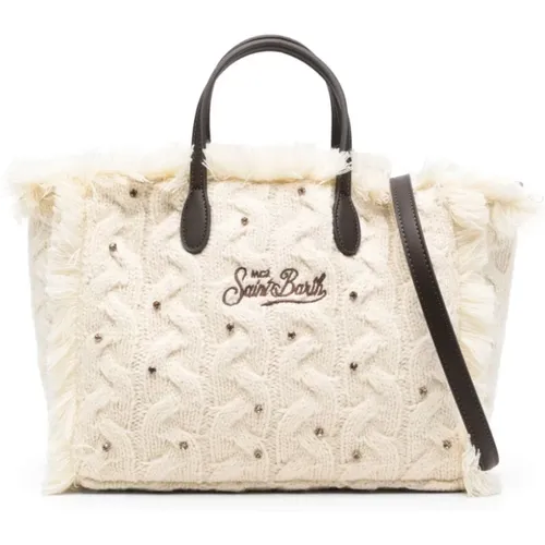 Cream Cable Knit Shoulder Bag , female, Sizes: ONE SIZE - MC2 Saint Barth - Modalova