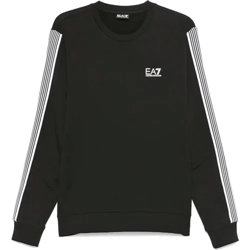 Schwarzer Baumwoll-Sweatshirt mit Logo und Schriftzug - Emporio Armani EA7 - Modalova