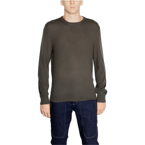 Brauner Wollpullover Lange Ärmel Runder Ausschnitt , Herren, Größe: M - Armani Exchange - Modalova