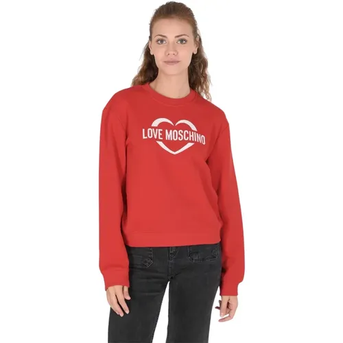 Roter Baumwoll-Sweatshirt mit Inlay-Detail , Damen, Größe: 2XS - Love Moschino - Modalova