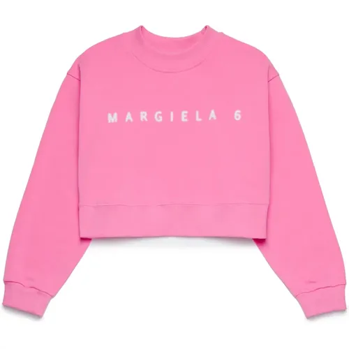 Cropped Sweatshirt mit Pixel-Effekt,Gemütlicher Fleece Logo Pullover - MM6 Maison Margiela - Modalova