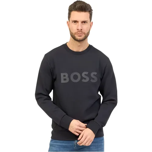 Blauer Rundhalspullover mit Aufgedrucktem Logo , Herren, Größe: XL - Hugo Boss - Modalova