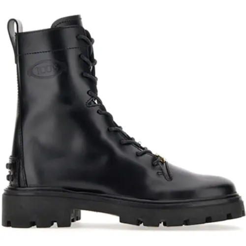 Schwarze Stiefel mit Dicker Sohle,Schwarze Leder Stiefeletten Kettendetail,Schwarze Leder-Kampfstiefel - TOD'S - Modalova