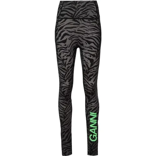 Zebra Print Leggings High-Waisted Style - Ganni - Modalova