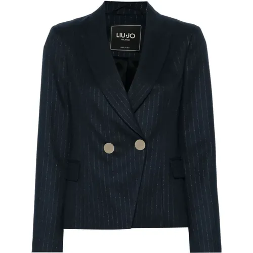 Blaue Metallic-Pinstripe-Jacke - Liu Jo - Modalova