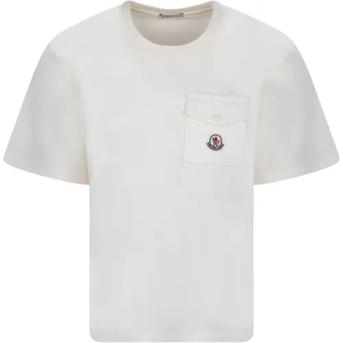 Weißes Tweedtaschen T-Shirt , Damen, Größe: M - Moncler - Modalova