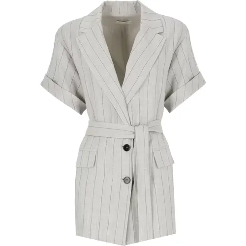 Striped Grey Blazer with Bow Detail , female, Sizes: S - Antonelli Firenze - Modalova