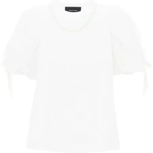 T-Shirt mit Puffärmeln und Satinschleifen , Damen, Größe: XS - Simone Rocha - Modalova
