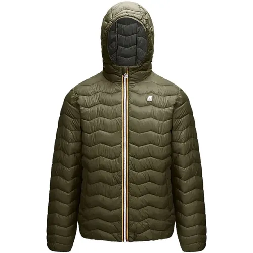 Mens Quilted Wave Hooded Jacket , male, Sizes: S, XL, M, L - K-way - Modalova