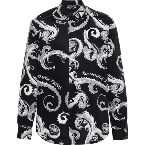 Schwarzes Hemd mit Chromo Couture-Druck , Herren, Größe: 2XL - Versace Jeans Couture - Modalova