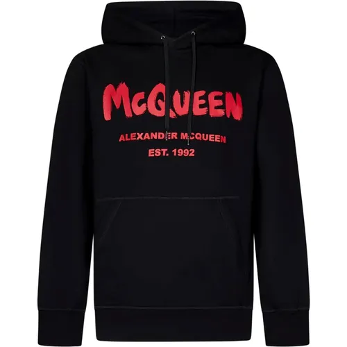 Schwarzer Pullover mit rotem Graffiti-Druck , Herren, Größe: M - alexander mcqueen - Modalova