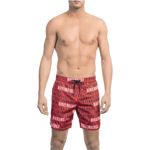 Polyester Swimsuit with Elastic Waistband and Two Pockets , male, Sizes: M, 2XL, L, XL, S - Bikkembergs - Modalova