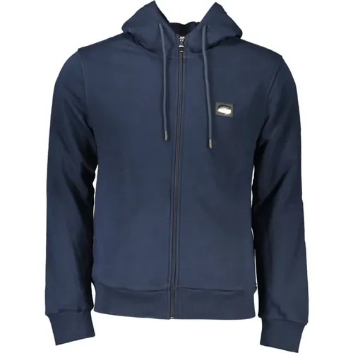 Blauer Kapuzenpullover mit Reißverschluss und Kontrastdetails , Herren, Größe: S - Cavalli Class - Modalova