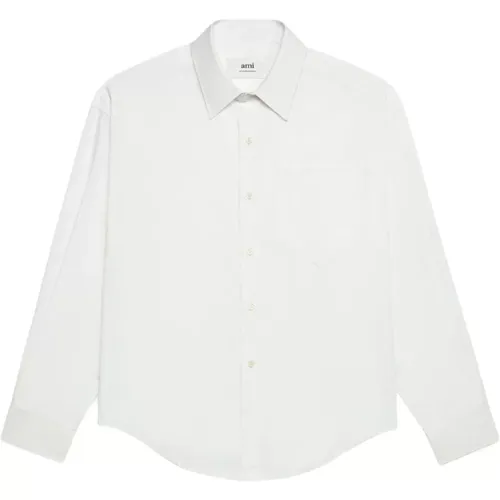 Klassisches Weißes Hemd mit Besticktem Logo , Herren, Größe: S - Ami Paris - Modalova