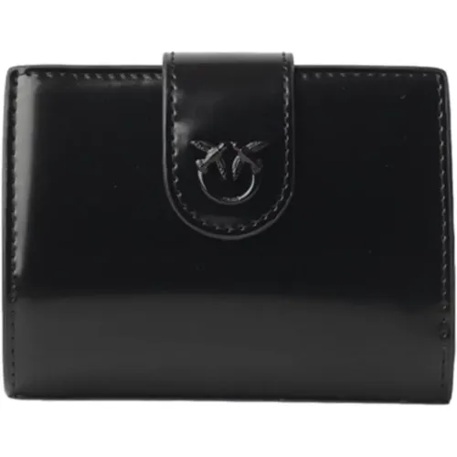 Glossy Leather Wallet with Love Birds Logo , female, Sizes: ONE SIZE - pinko - Modalova