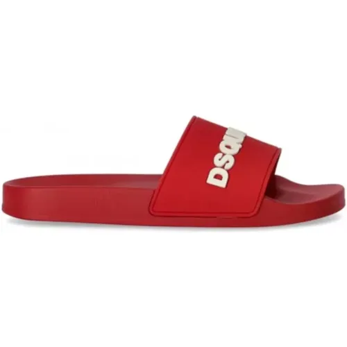 Rote Logo Slides Stilvolle Bequeme Sandalen , Herren, Größe: 44 EU - Dsquared2 - Modalova