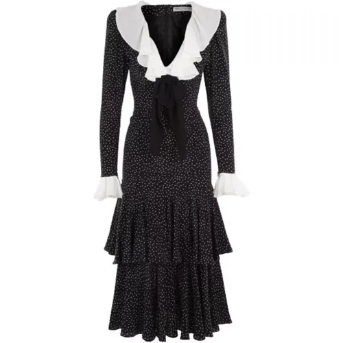 Polka Dot Silk Dress with Ruffle Collar , female, Sizes: 2XS - Alessandra Rich - Modalova