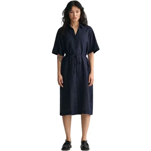 Short Sleeve Linen Shirt Dress , female, Sizes: M, XS, XL, L, S - Gant - Modalova