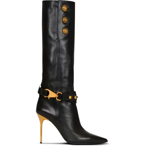 Lederne Robin-Stiefel mit goldener Oberfläche - Balmain - Modalova