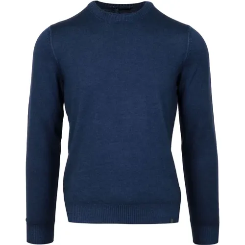 Blauer Wollpullover mit gerippten Details , Herren, Größe: M - Fay - Modalova