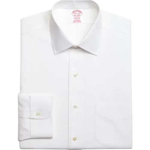 Einfarbiges weißes Slim Fit Non-Iron Stretch Baumwollhemd mit Ainsley-Kragen - Brooks Brothers - Modalova