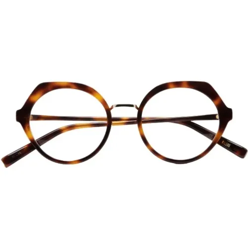 Runde Brille in Braunem Havana-Acetat und Goldfarbenem Edelstahl , unisex, Größe: ONE Size - Kaleos - Modalova
