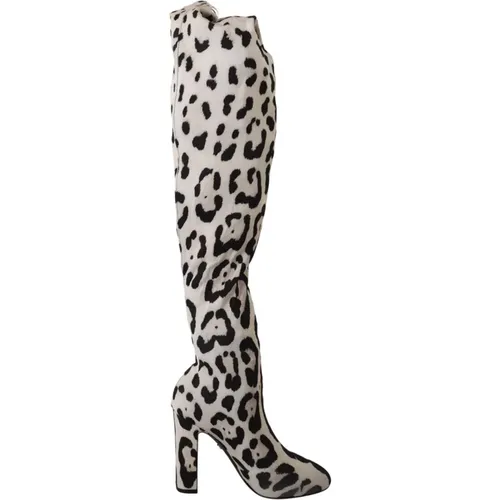 Leopard Stretch Over Knee Stiefel , Damen, Größe: 36 EU - Dolce & Gabbana - Modalova
