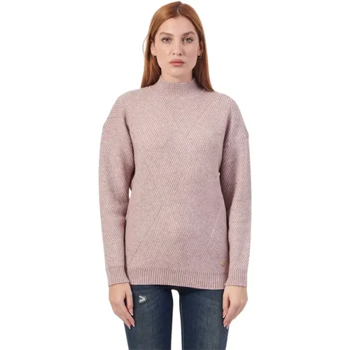 Rosa Pullover mit hohem Kragen und All-Over-Muster , Damen, Größe: M - YES ZEE - Modalova