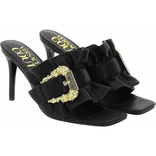 Schwarze Offene Sandalen mit Goldschnalle , Damen, Größe: 40 EU - Versace - Modalova